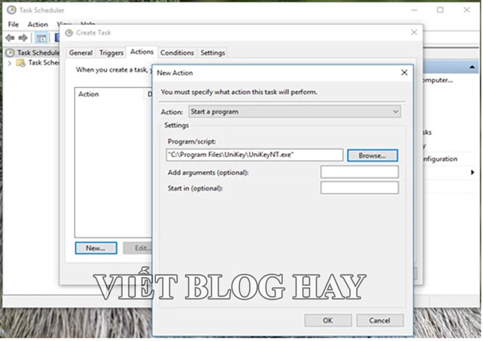 Unikey không khởi động cùng window 10 bằng Task Scheduler - Bước 4