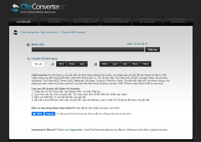 Cách tải video trên web bằng ClipComverter.cc